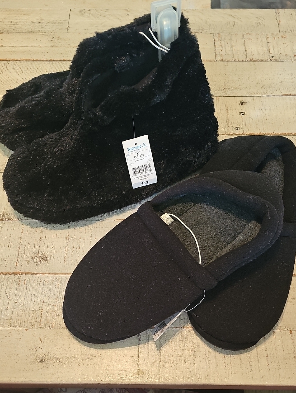 His & Hers Black Cozy Fuzzy Bootie Slippers & Slip-On Pair Bundle
